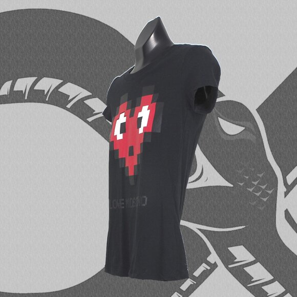 Moschino Love Women's Size 4 Short Sleeve Shirt Black 8-bit Heart Graphic - Picture 2 of 6